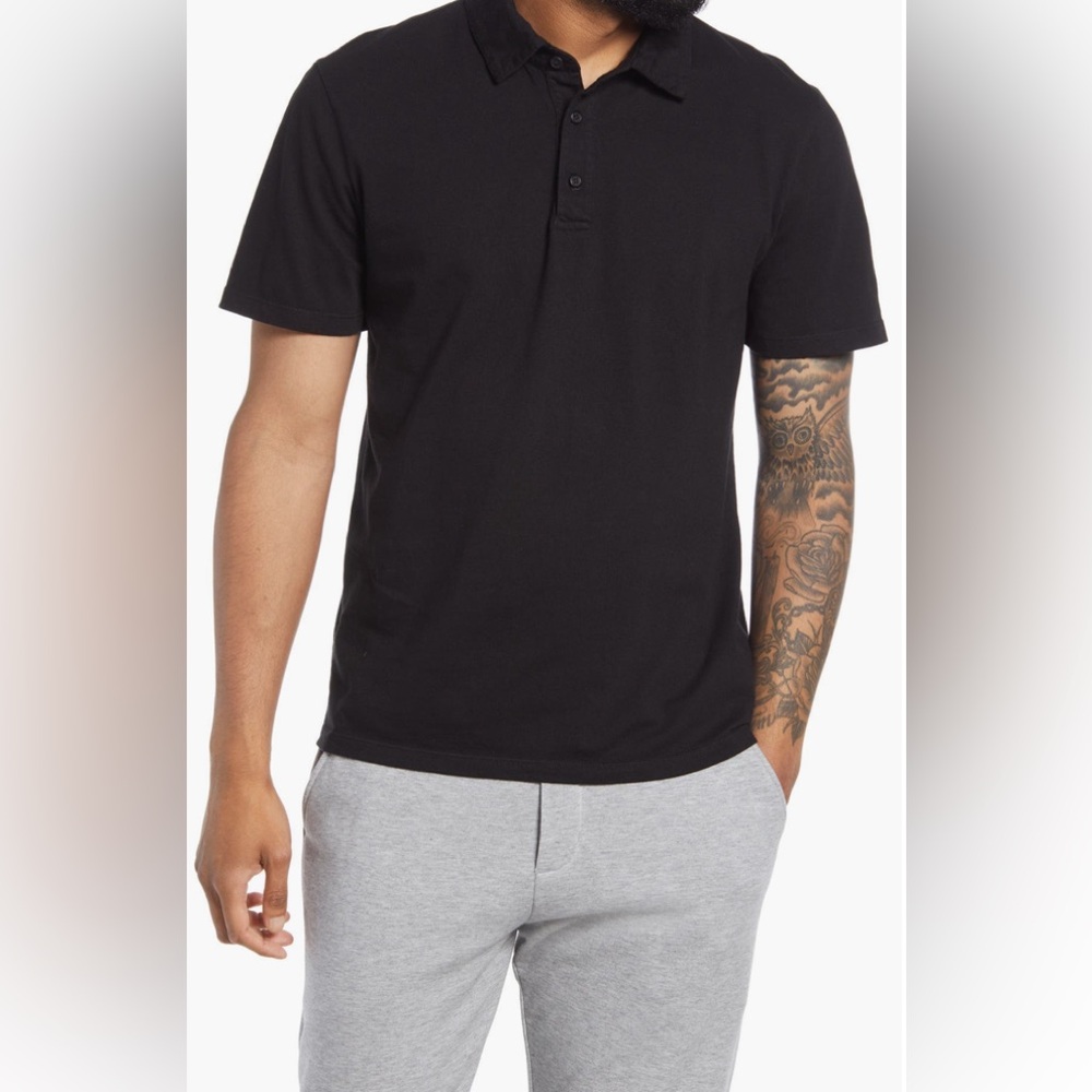 Vince Regular Fit Garment Dyed Cotton Polo in Black Size Large Men’s Shirt